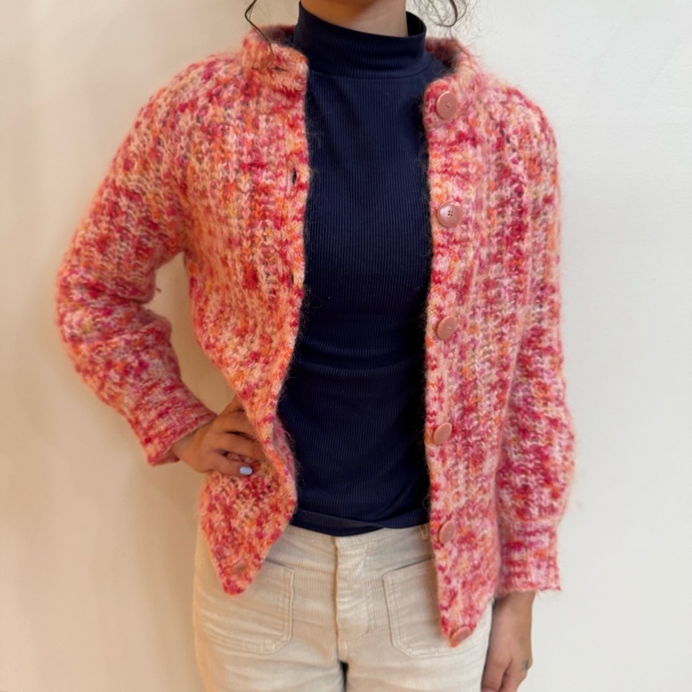 Sezane Emile cardigan multicolored pink orange alpaca wool blend sweater - Picture 14 of 14